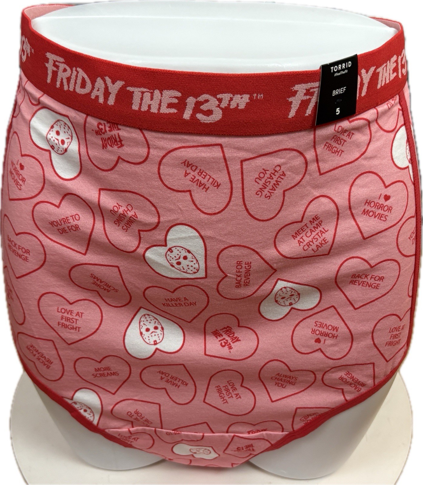 Friday The 13th +5 Logo Pink Elastic Waistband Heart Phrase Text Brief Panties