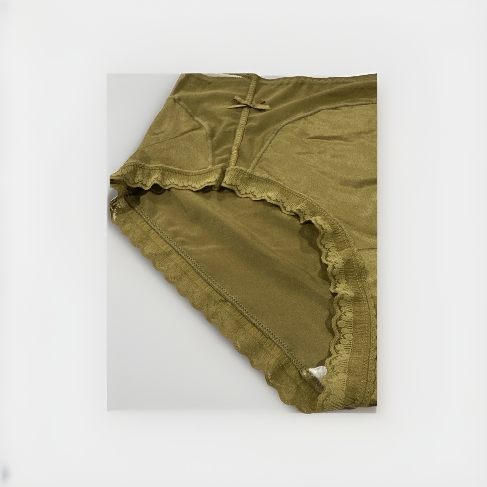 Large Olive Green Nylon Lace Spandex Blended Cotton Gusset Panties NWOT Bow Tie