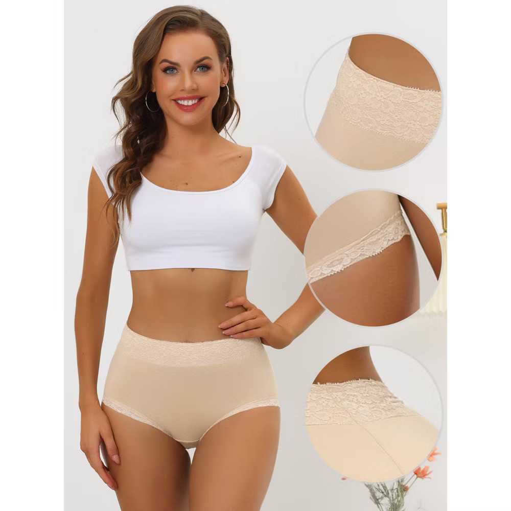 INSPIRE CHIC Women Cotton Solid High-Rise Lace Trim Tummy Control