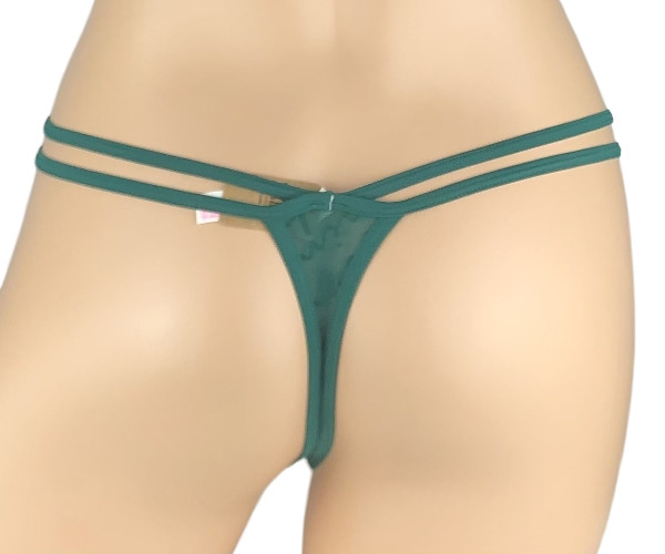 VICTORIA’S SECRET PINK LOGO FLOCKED MESH STRAPPY THONG PANTY GARNET GREEN LARGE