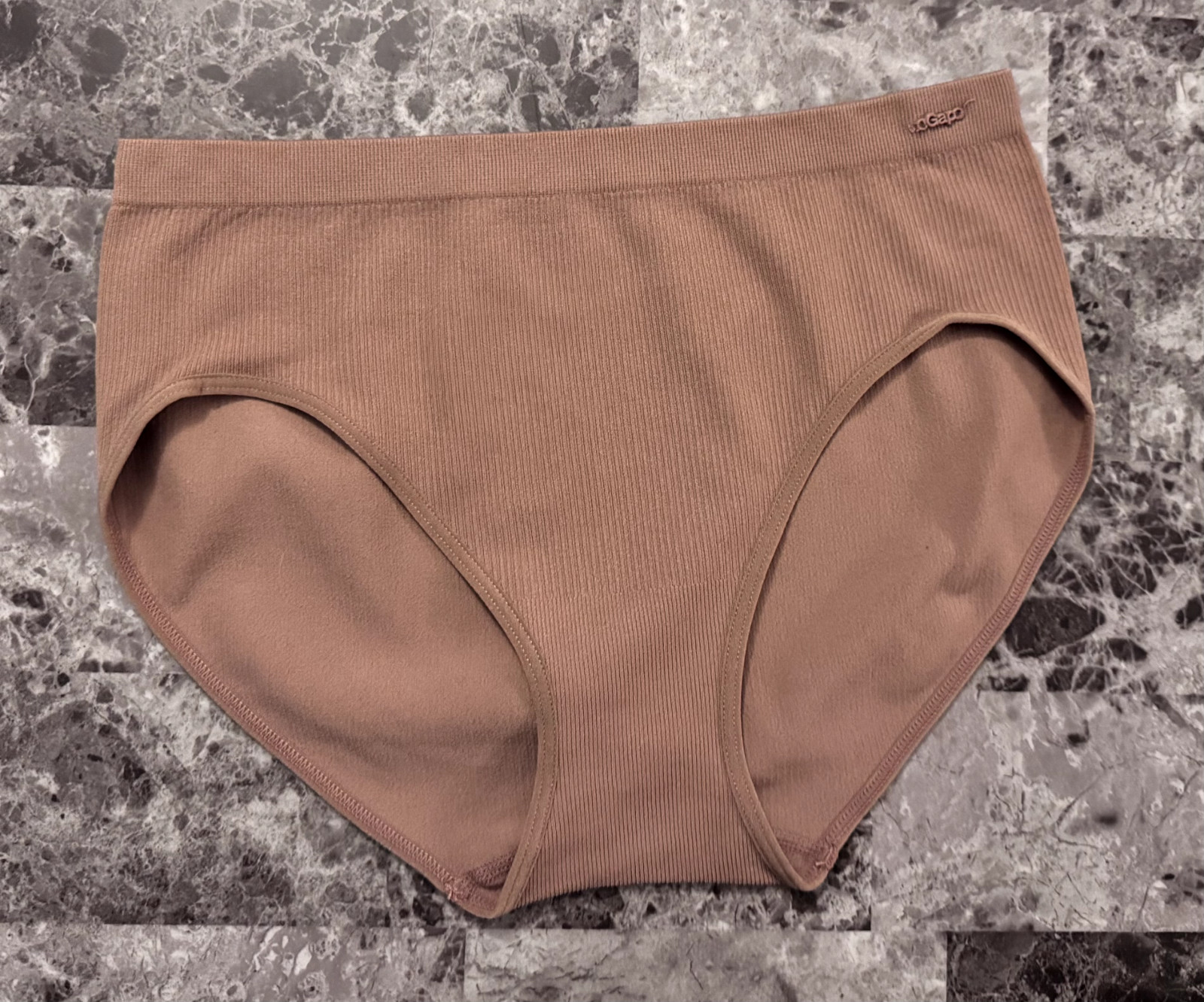GAP BODY BEIGE TAN RIBBED STRIPE LOGO HARDWARE STRETCH SEAMLESS BRIEF PANTIES