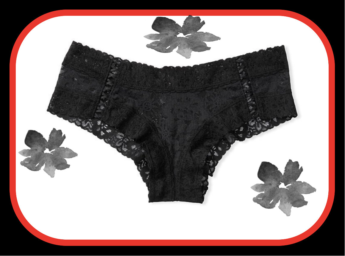 S M L Black ALL FLORAL LACE UP THE LACIE Victorias Secret CHEEKY Brief Panty