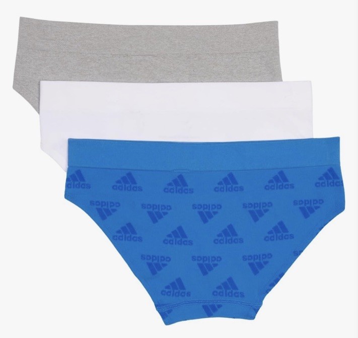 ADIDAS Women’s Size XL Hipster 3-Pack Panties Underwear LOGO Blue Gray White