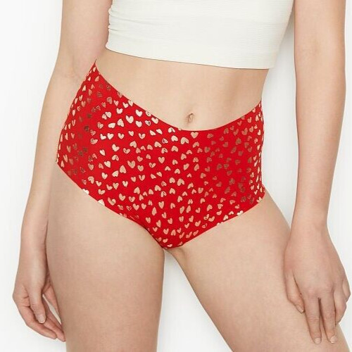 XL Red GOLD FOIL Heart No Show Victorias Secret High Waist Midi Brief Panty