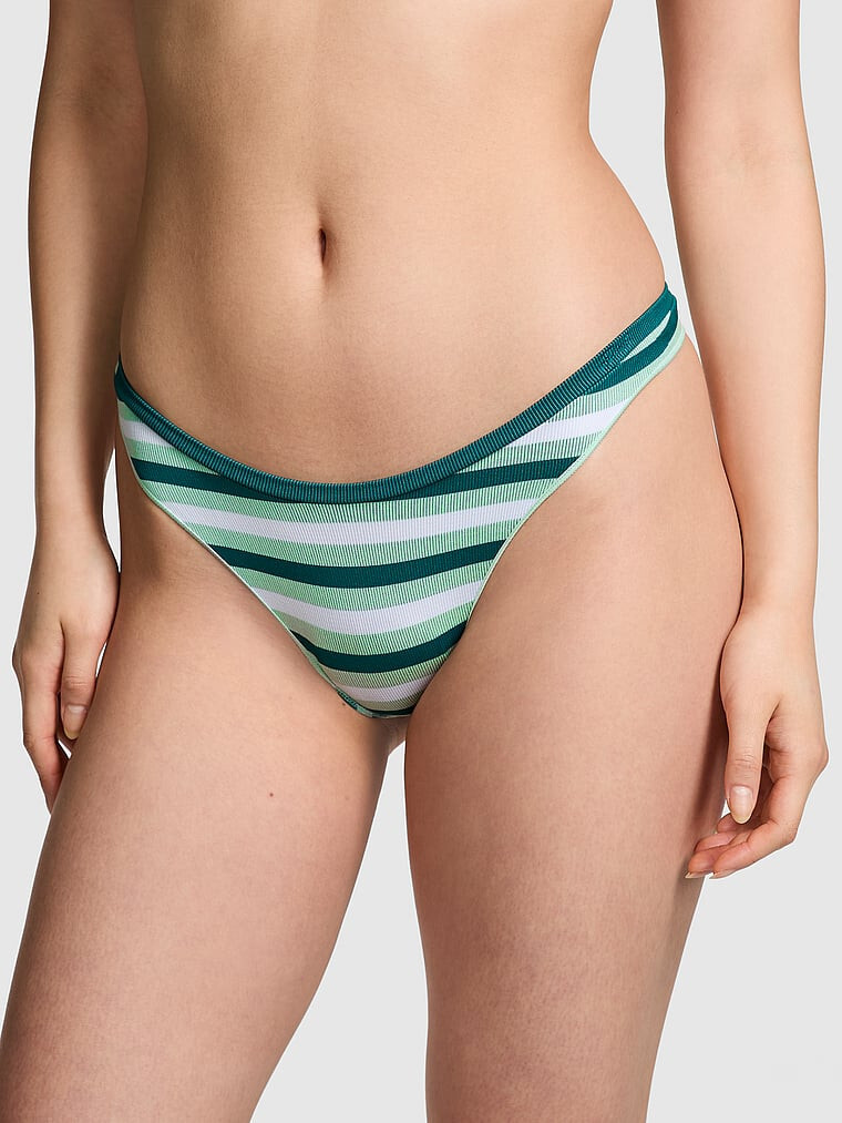 Victoria’s Secret PINK – M Rib Seamless High-Leg Thong Panty – Mint Green Stripe