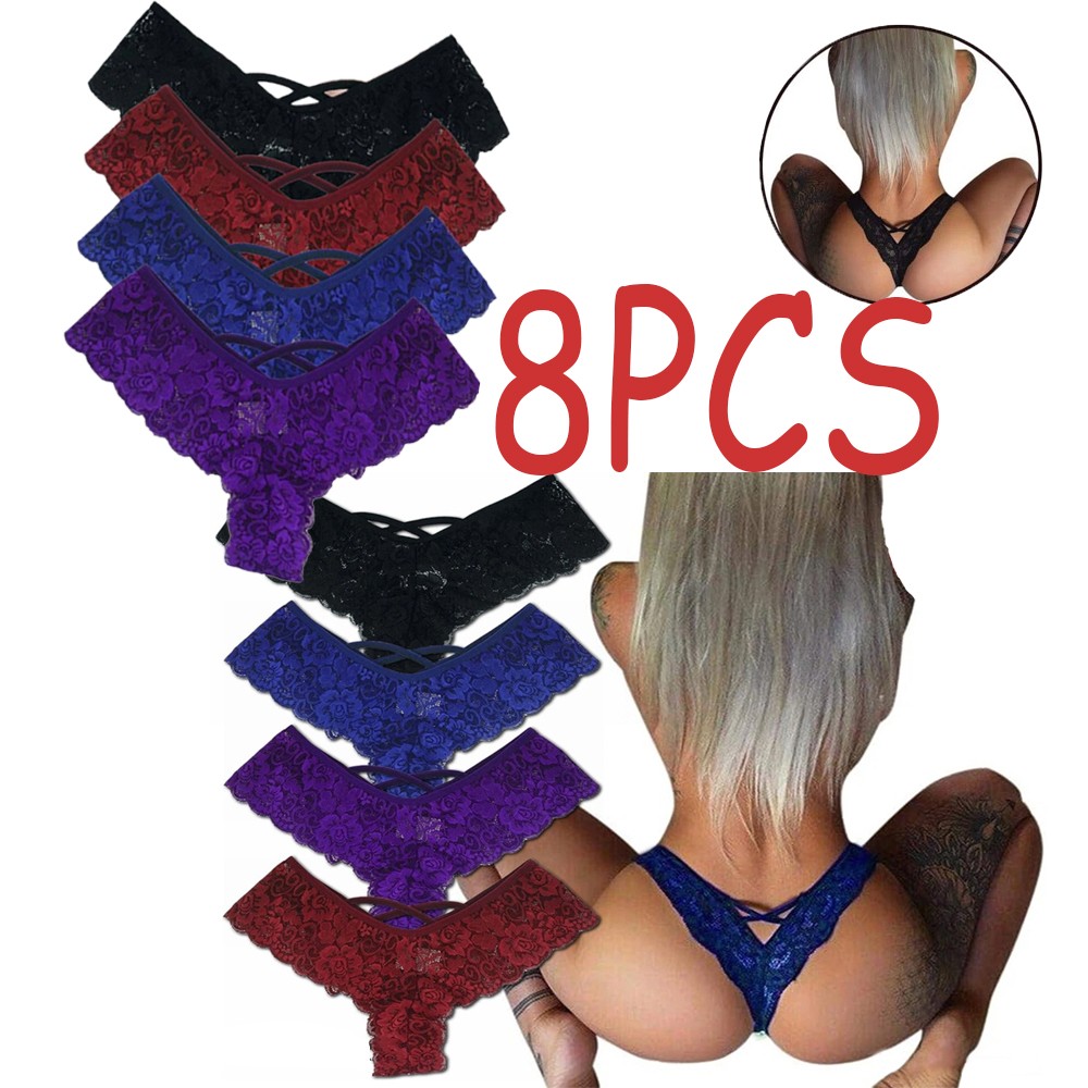 8 Pack Women Sexy Lace Underwear Lingerie Panties G-String Brief Thong Plus Size
