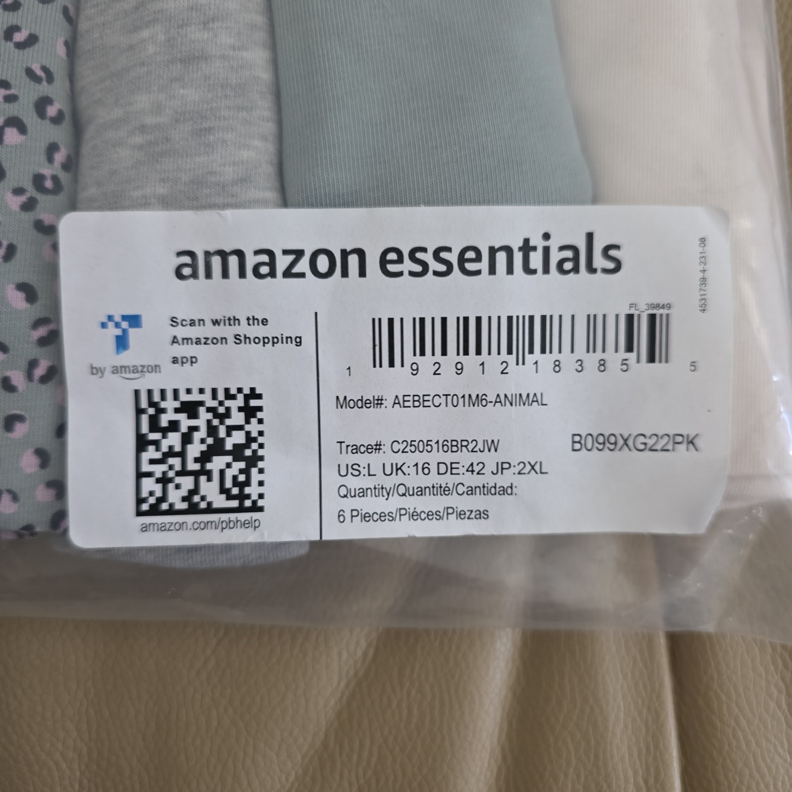 Amazon Essentials Women’s Brief Panties 6 Pack L Cotton Blend Assorted Colors