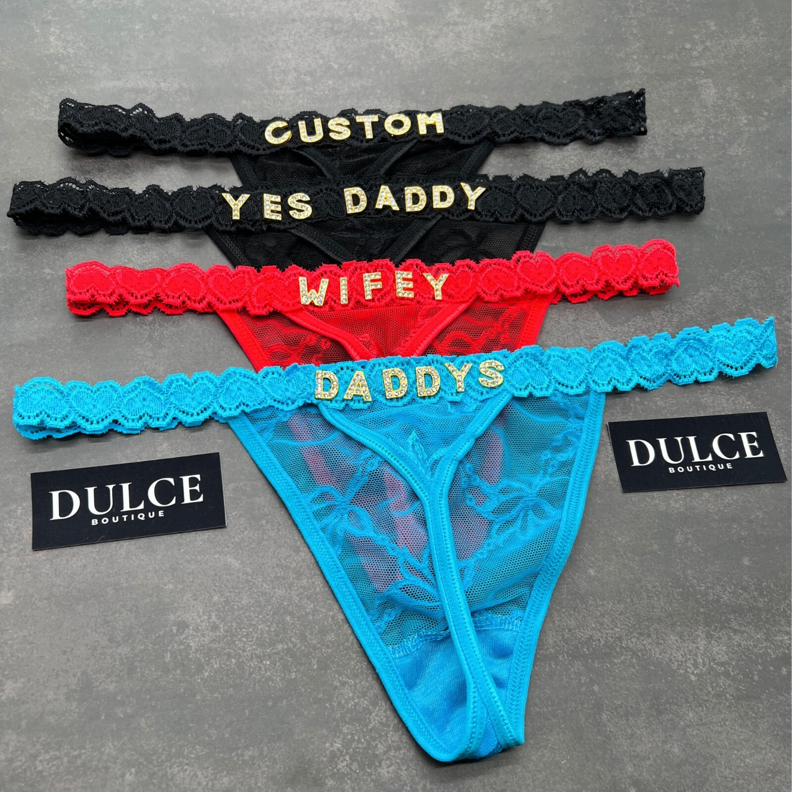Personalised Lace Thong With Jewellery Silver Crystal Custom Letter Name Thong