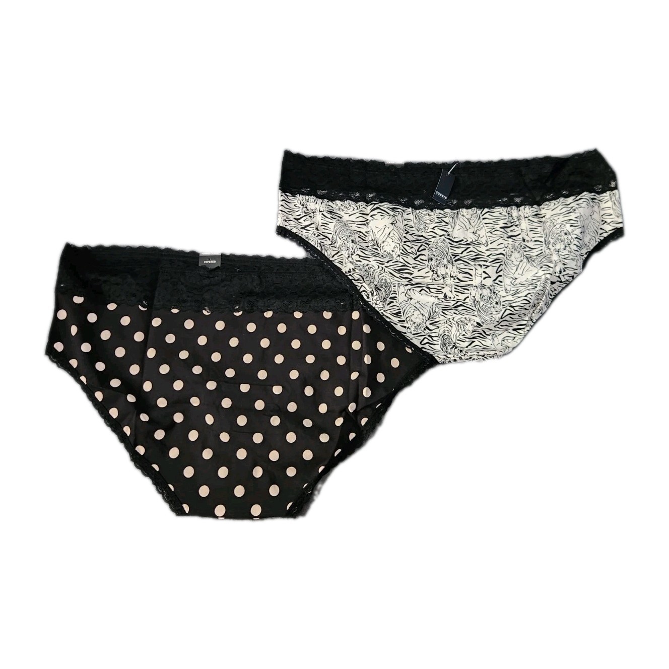 NWT 2 Pair Torrid Mid-Rise Cotton Hipster Lace Trim Panty 3X Tiger Polka Dot