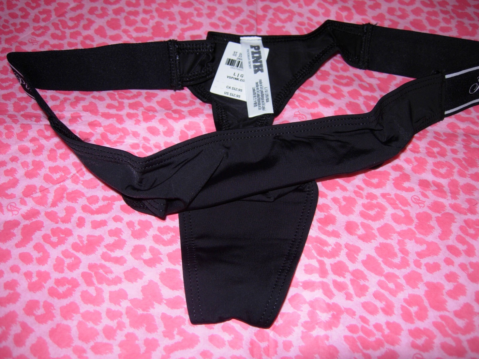 Victoria’s Secret Sexy PINK Thong String HOT Super Shine Soft Black High Leg NWT