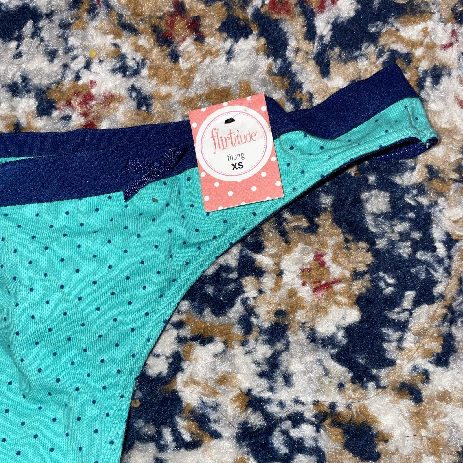 NWT Flirtitude XS Green With Blue Dots And Trim Thong