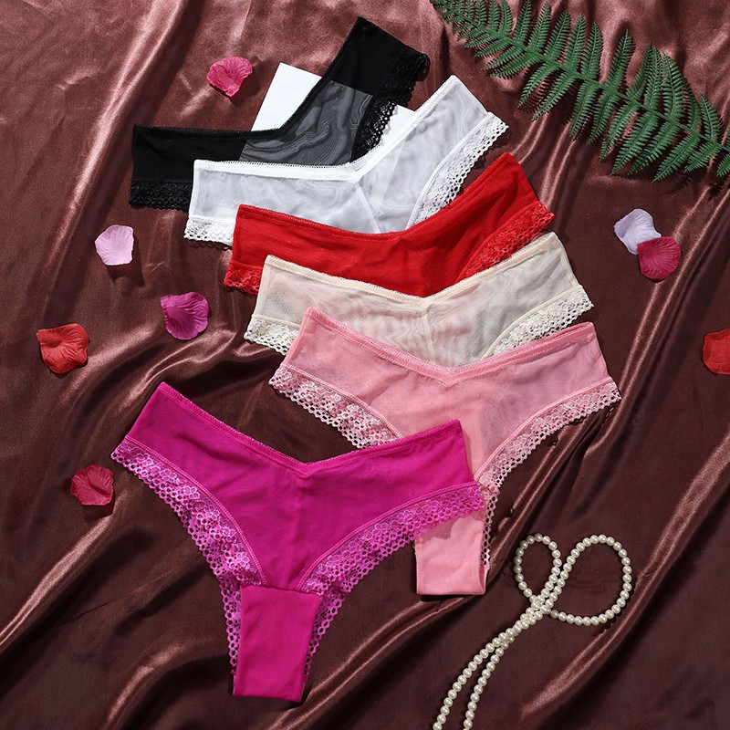 6 Pack Lot Sexy Womens See Through Sheer Panties Underwear V cut Briefs Lingerie