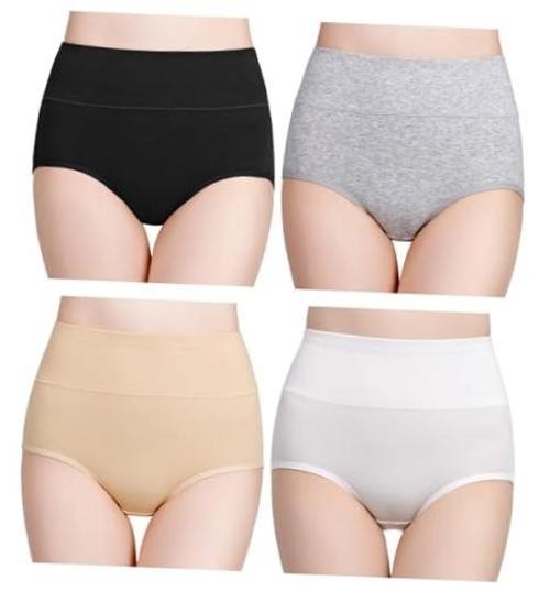 Women’s Cotton Underwear High Waisted Medium Black/White/Gray/Beige – Set 7