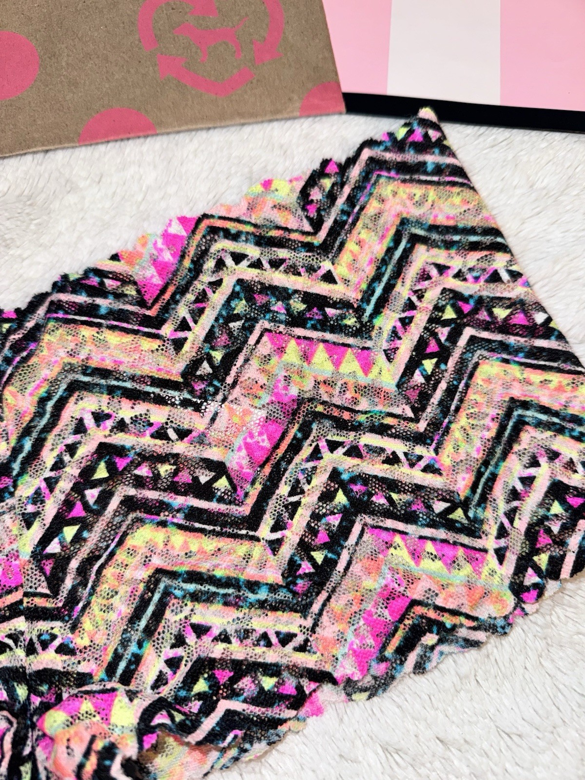 VS PINK VINTAGE Y2K LACE CHEEKY LOW RISE BIKINI PANTY NEON AZTEC CHEVRON NWOT M