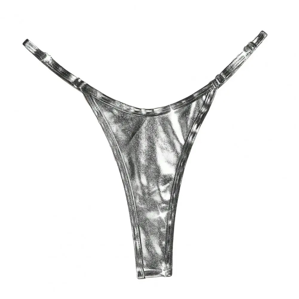 Glossy G String Panties Low Waist Adjustable Strap Thong Briefs Women Swim