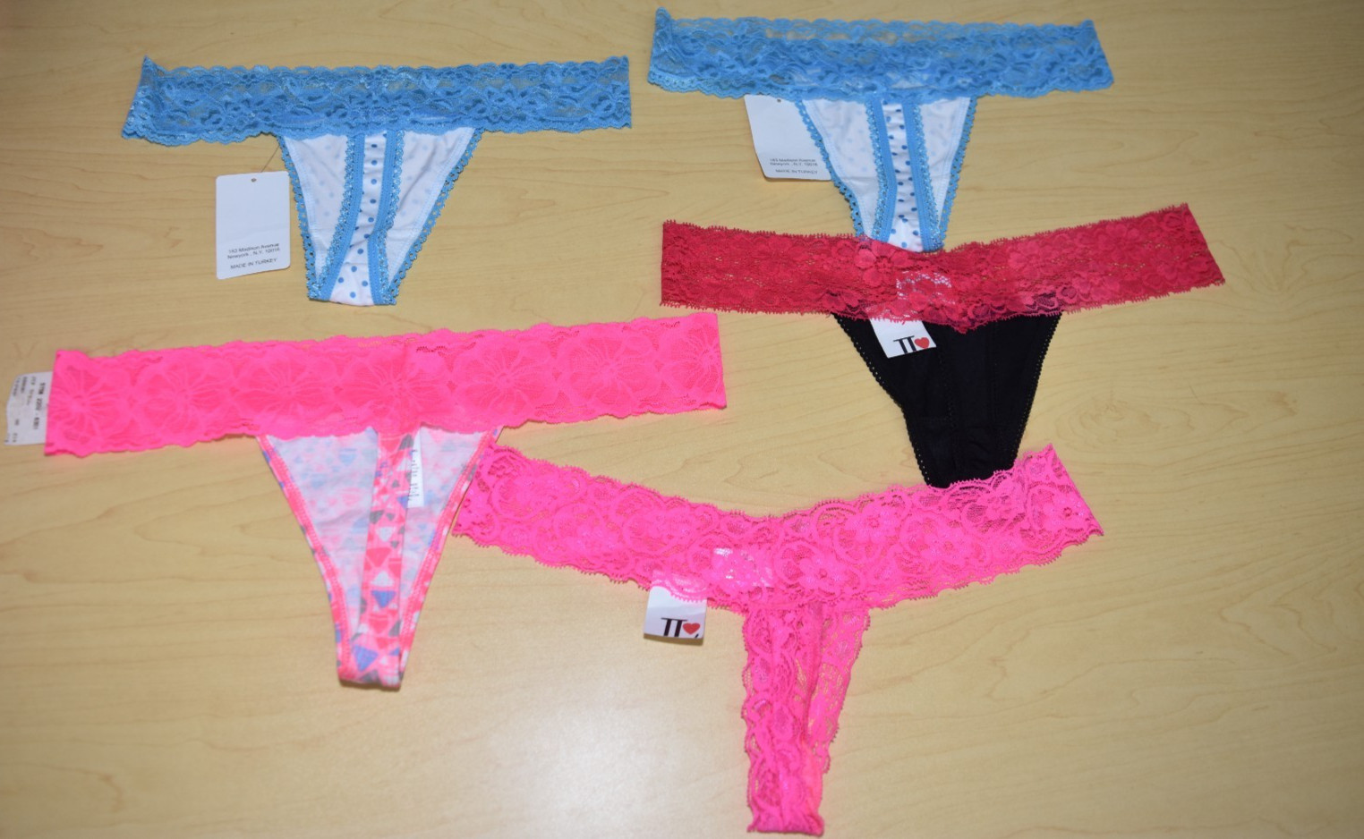 5 New Pink Blue Black Lace top thong panties Lot Discreet Shipp L large