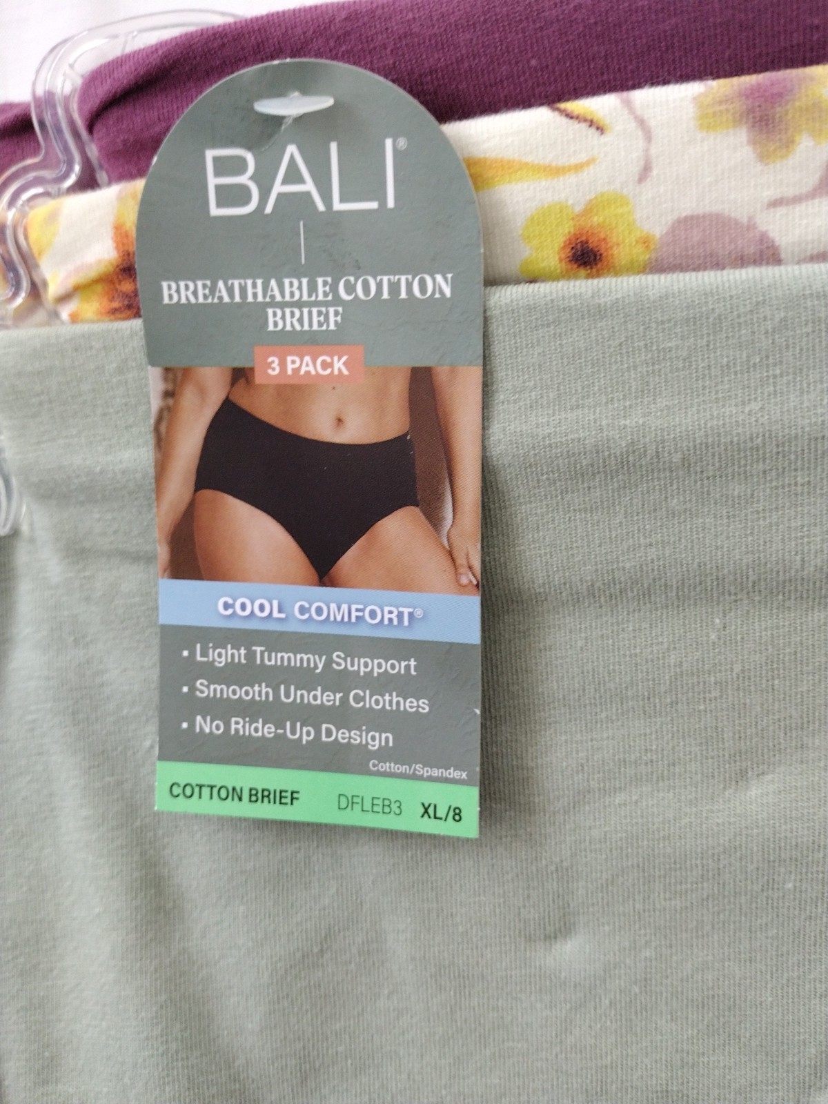 Bali DFLEB3 Cotton Collection 8/XL Brief Panty – 3 Pack ASSORTED COLORS NWT