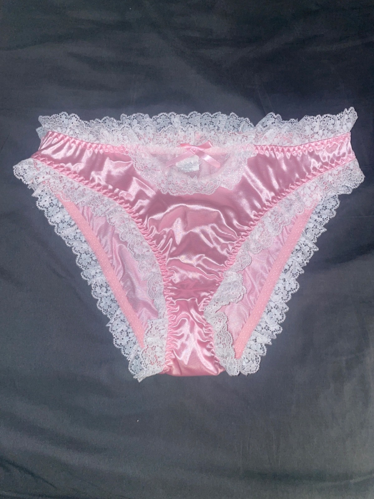 Pink Satin Vintage Style Frilly White Lace Panties Size 6