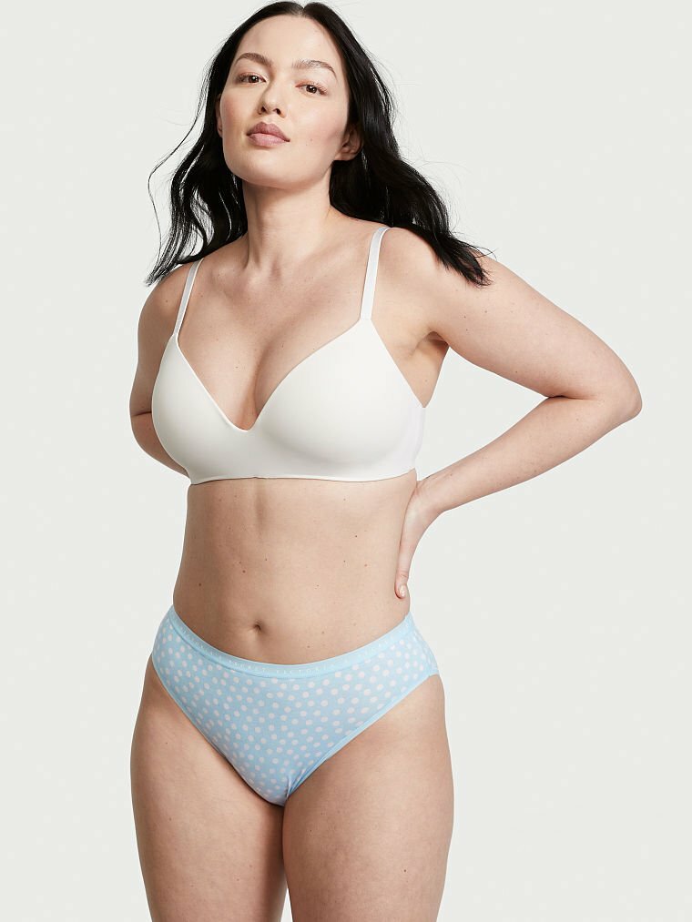 M XL XXL Sky Blue White Dot Cotton Victorias Secret HighLeg Waist Brief Pantie