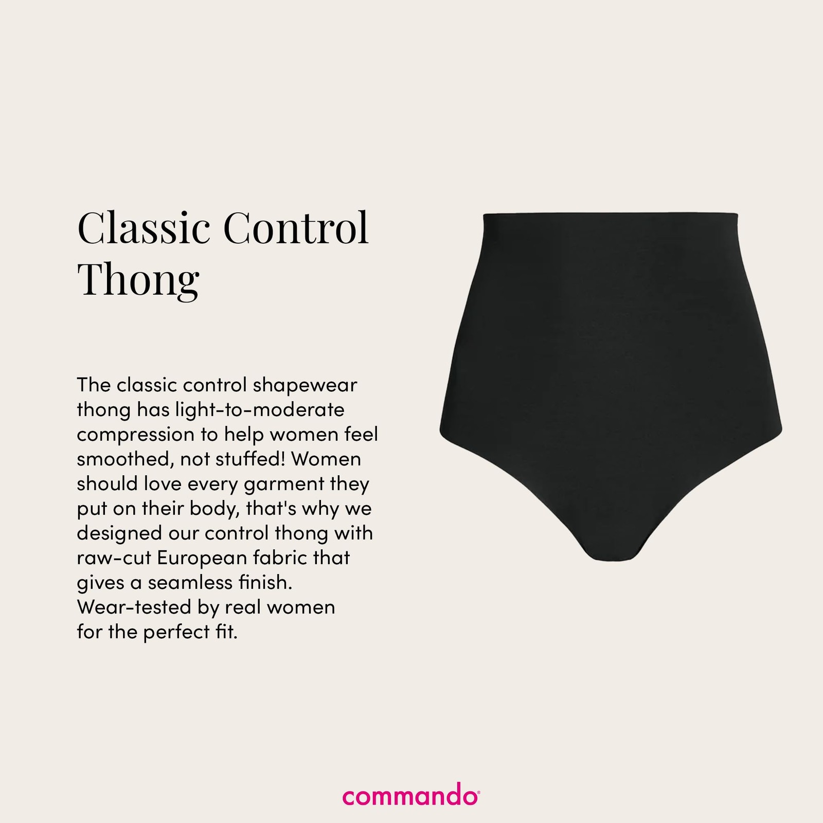 commando Classic Control Silky Soft & Shaping No Show Thong – Black, SM