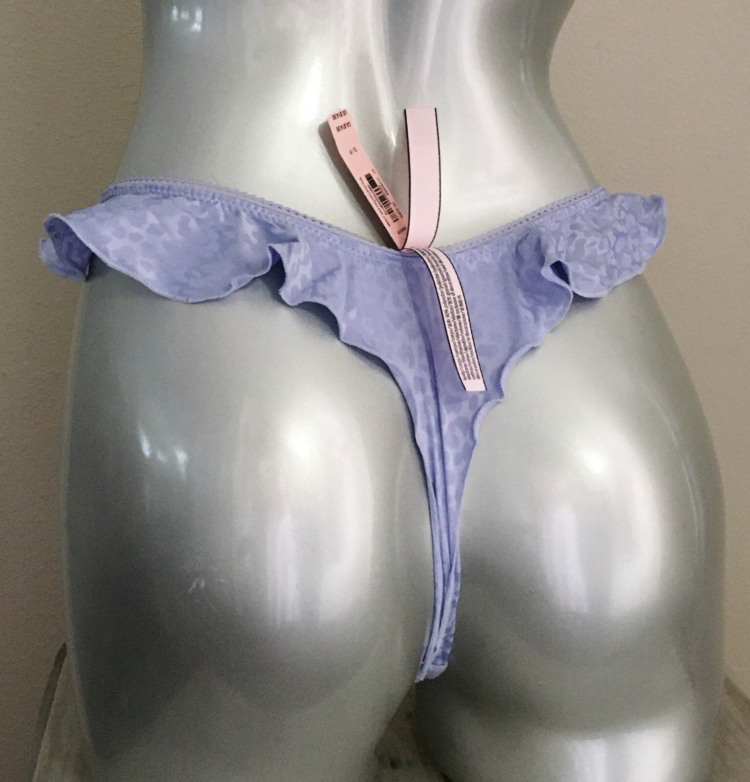 NWT Victorias Secret Ruffle Satin Thong Panty Icy Lavender M