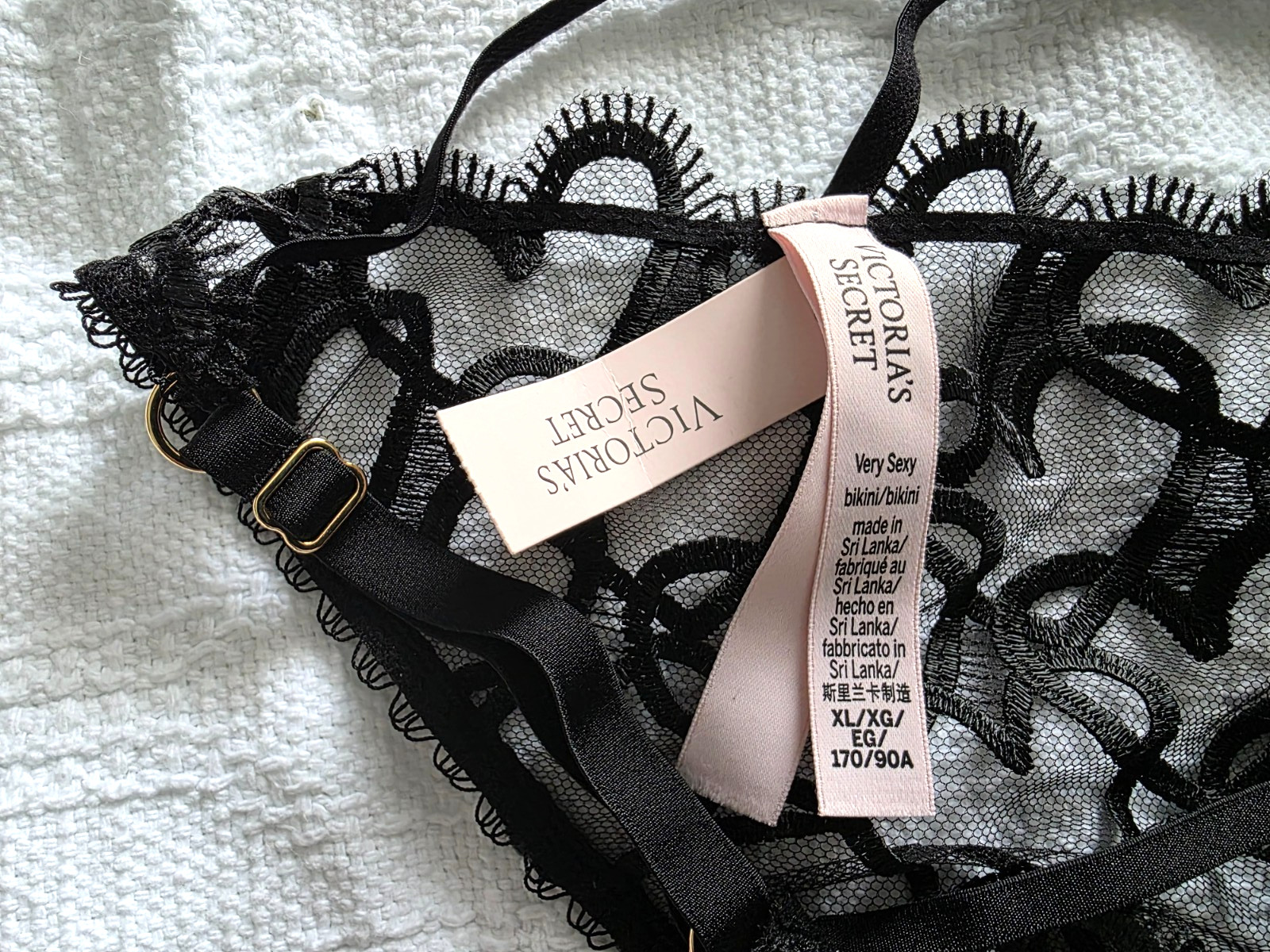 Victoria’s Secret Very Sexy Strappy Bikini Hearts Panty Large Black X-Large NEW