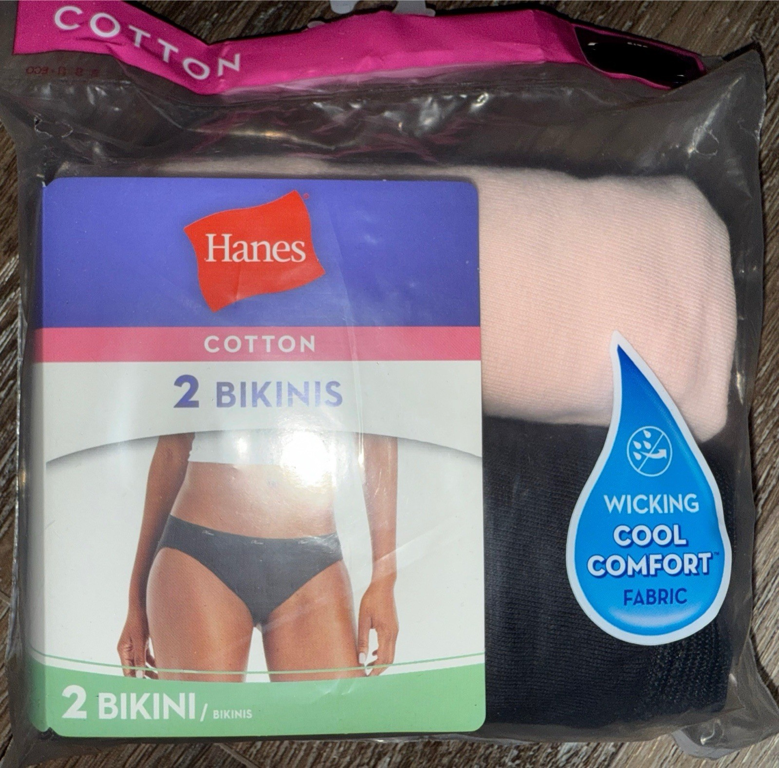 Hanes ~ 2-Pair Women’s Bikini Underwear Panties 100% Cotton Pink Black ~ XL/8