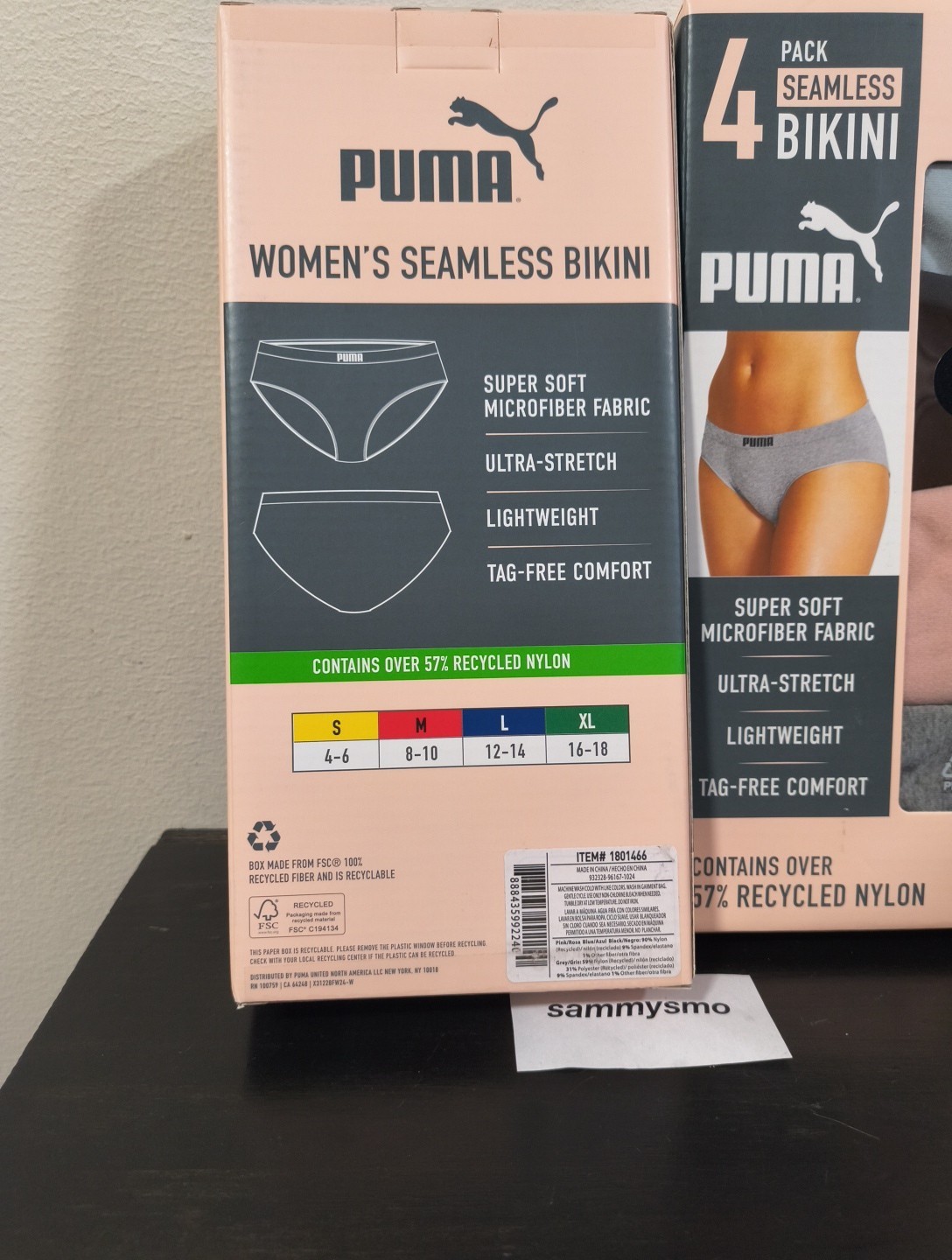 PUMA Ladies Seamless Bikini Underwear PINK GREY BLUE BLACK 4pk size LARGE x2