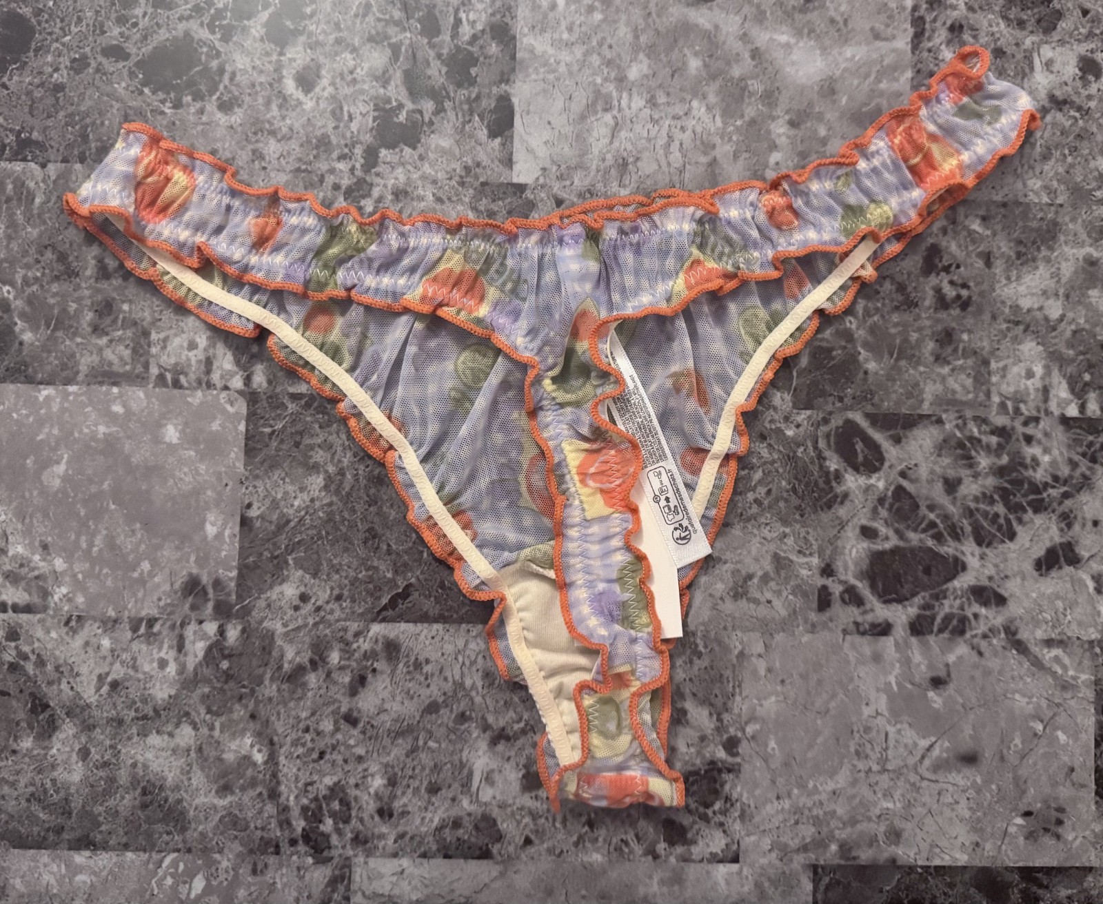 NWT URBAN OUTFITTERS OUT FROM UNDER M GINGHAM CHERRY MESH RUFFLE THONG PANTIES