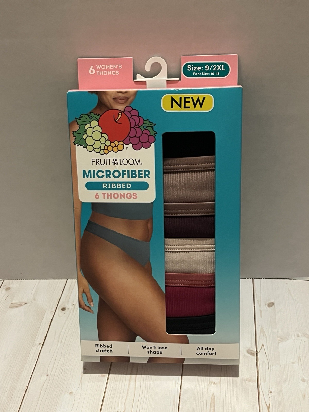 New 6 pair pack size 9 2XL Fruit of the Loom microfiber ribbed thong panties