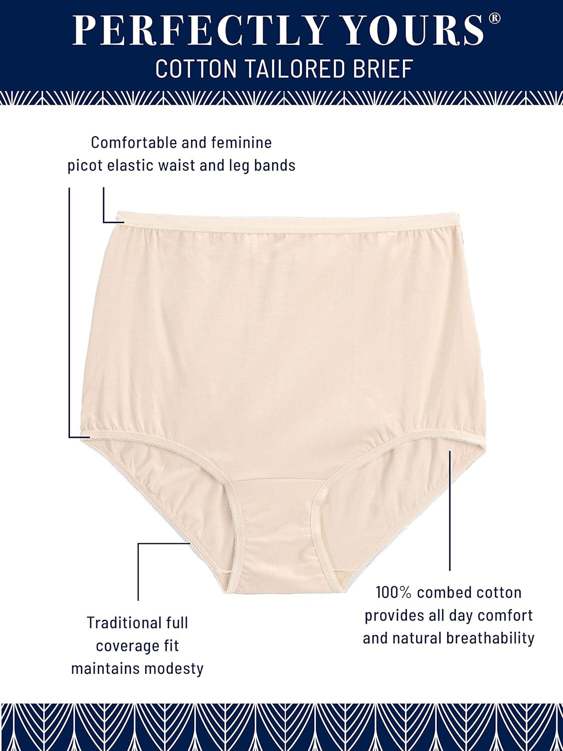 Vanity Fair Cotton Briefs Size 6/M White 15318 Perfectly Yours Ravissant NWOT
