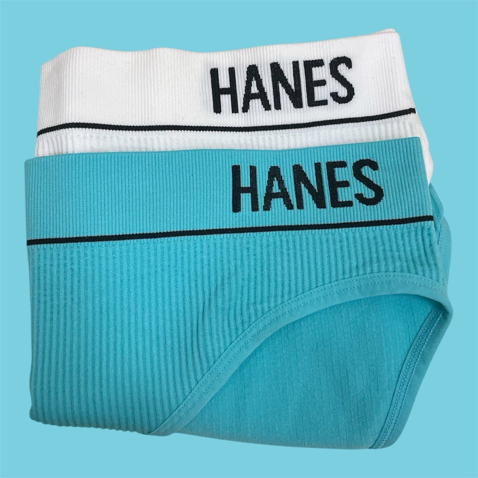 Lot of 2 Hanes Bikini Panties Teal / White Set Athletic Fitness Women’s Large