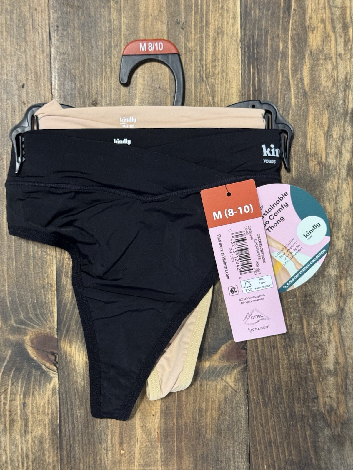 Kindly Yours Women’s Medium (8-10) Crossover Thong Panties 2 PACK Black Beige