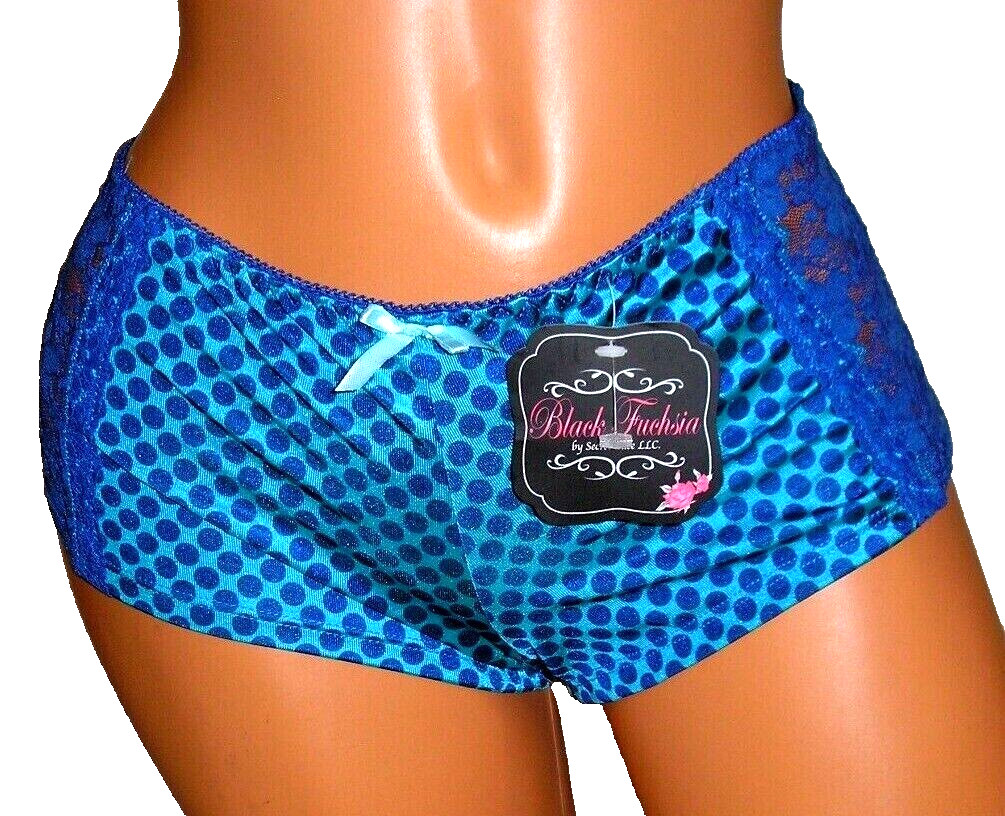 Panties Lingerie Black Fuchsia Polka Dot Lace Sides Boyshorts Sz XL Adult Gift