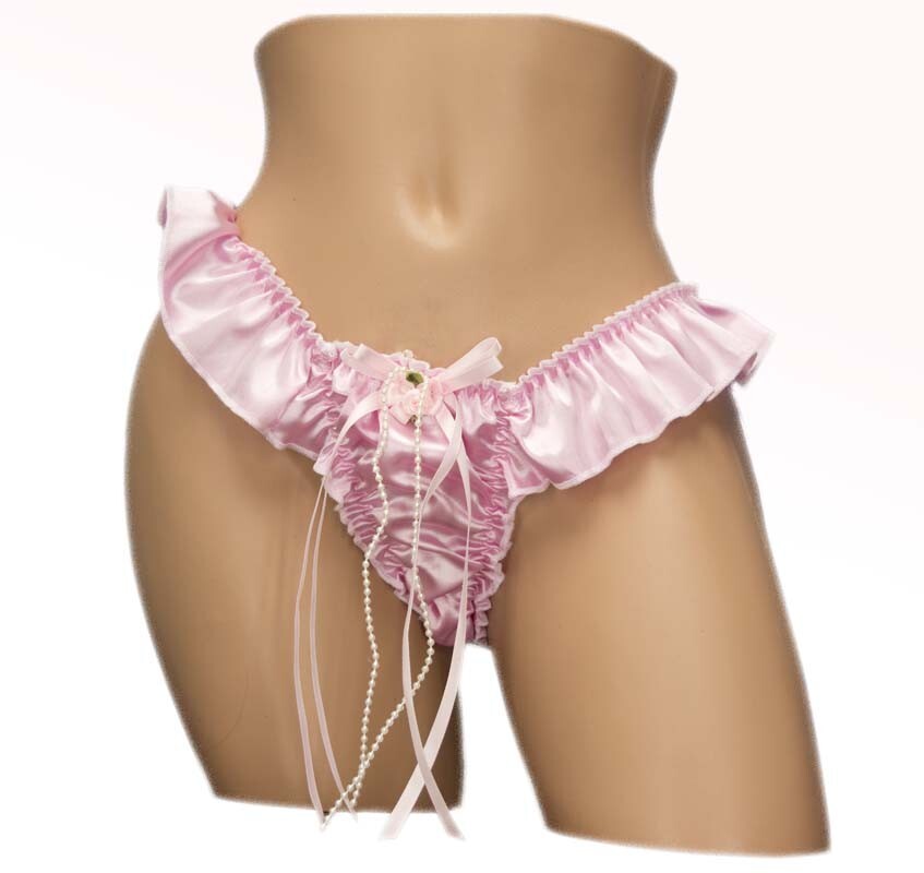 Satin Ruffle Beaded Thong Sissy crossdresser MTF trans underwear