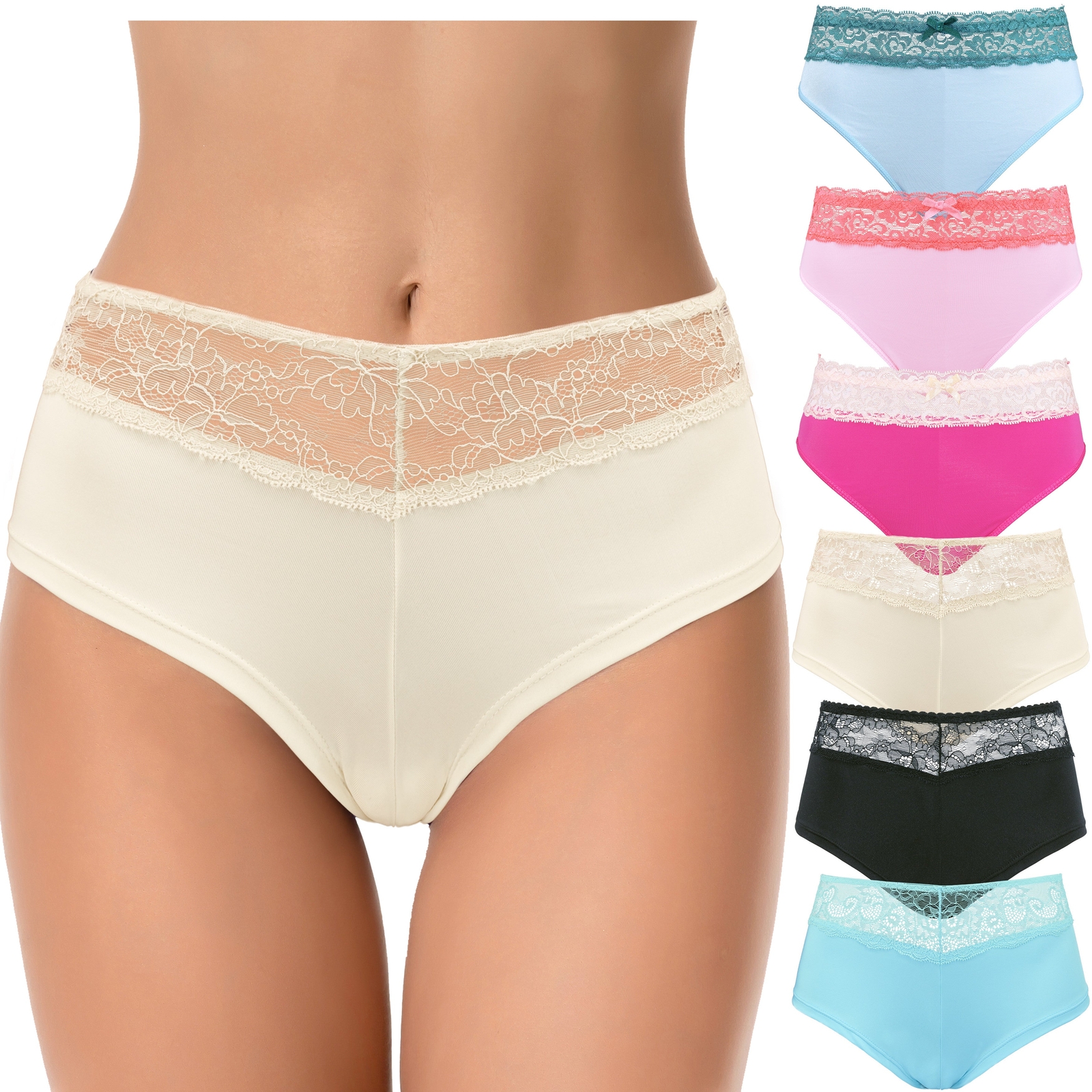 Women’s Sexy Lace Bikini Boyshort Hipster Briefs Panties Underwear-6PK