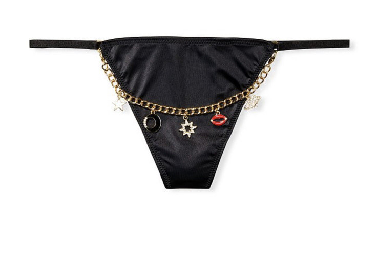 Victoria Secret Very Sexy Charm Chain V-String Panty Sz S – Black