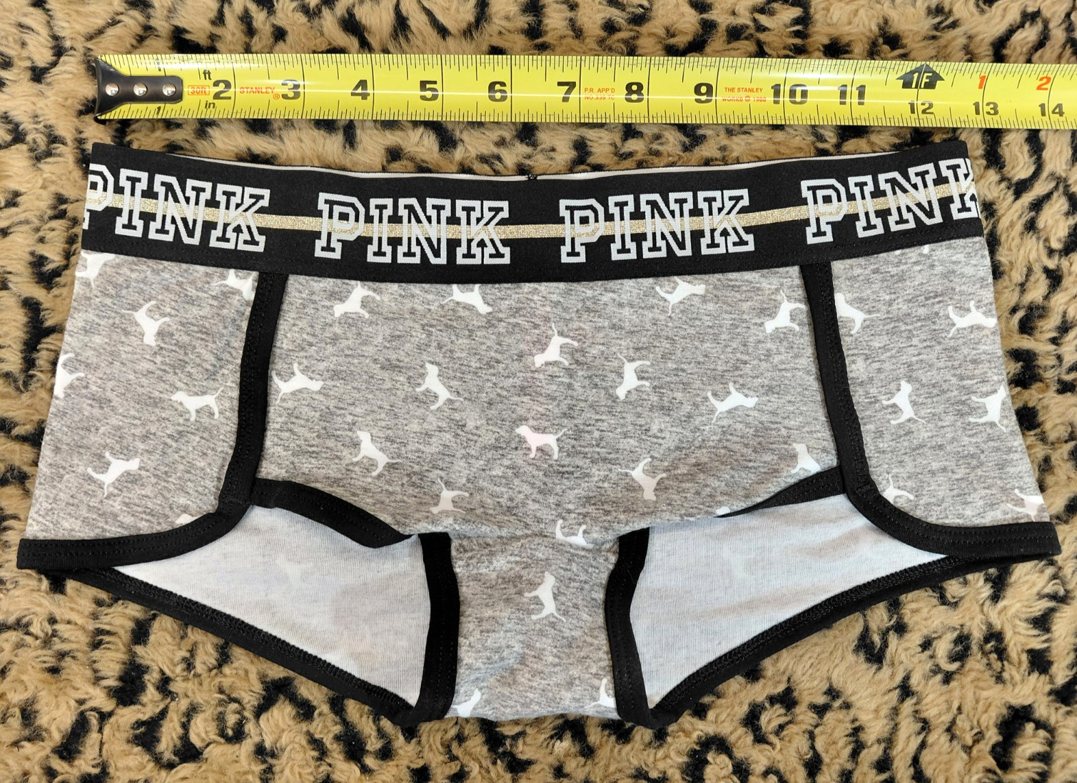 Victoria’s Secret PINK Glitter Logo Dog Gray Static Boy Short Panty PXS Sexy