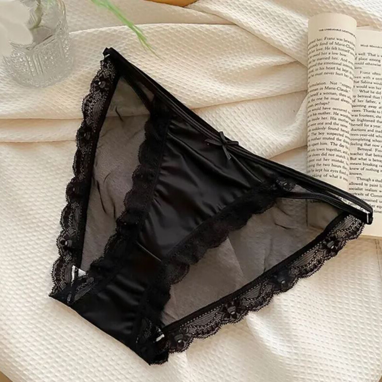 5 Pcs Lot Sexy Womens Satin Panties Lingeries Briefs Lace Sheer Underwear Bikini