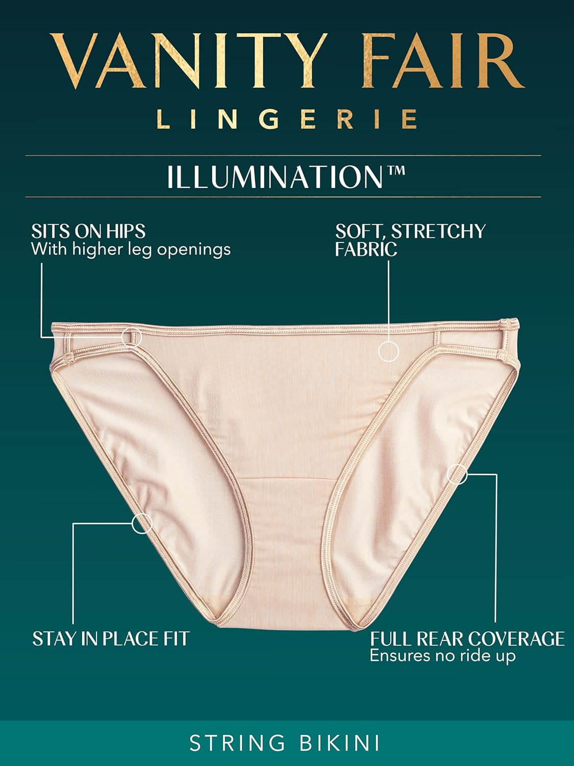 Women’S Illumination String Bikini Panties, Silky Stretch & Satin Trim