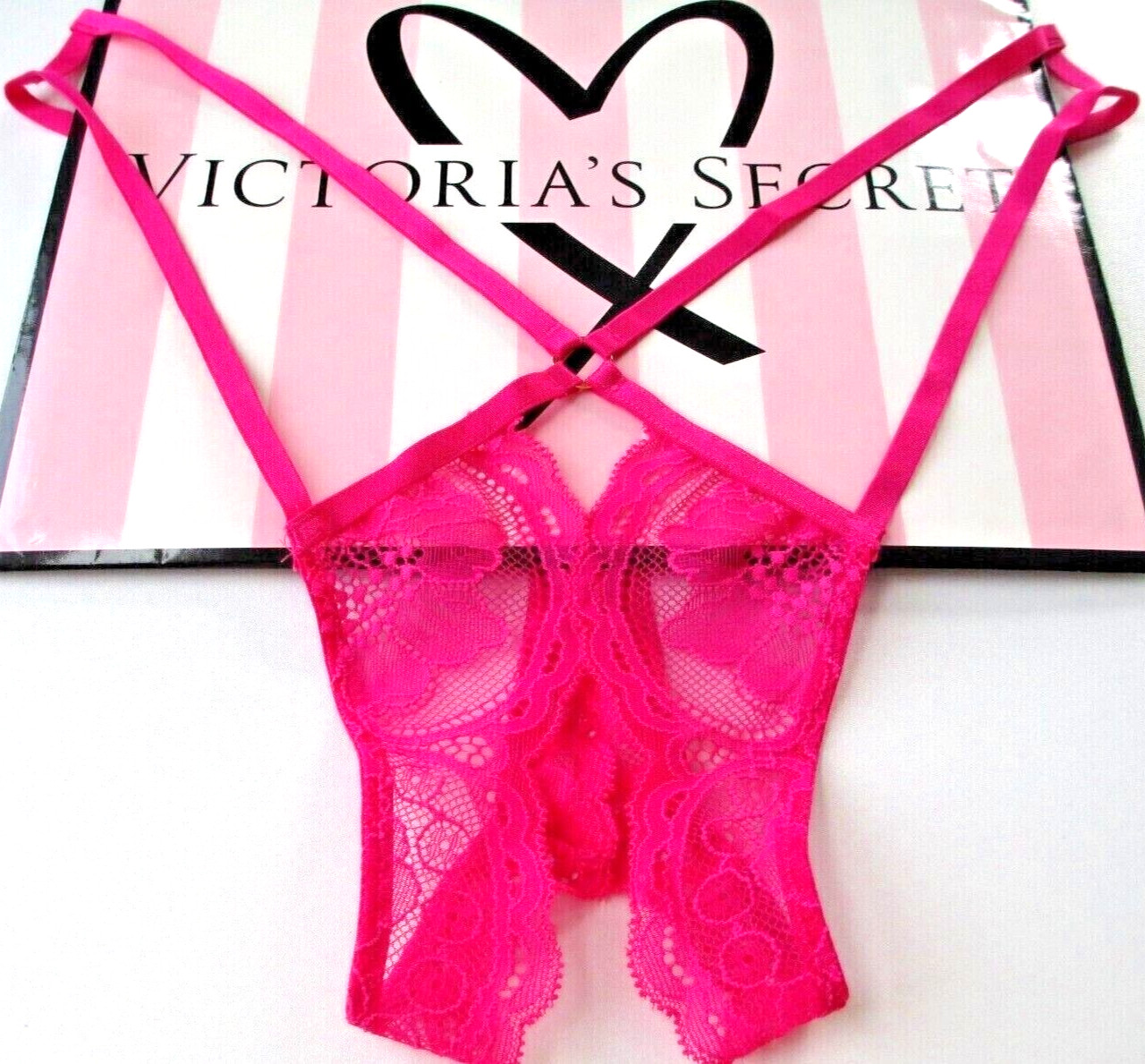 VICTORIA’S SECRET VERY SEXY High Leg Thong Panty VS Pink Lace Open Back S M L XL