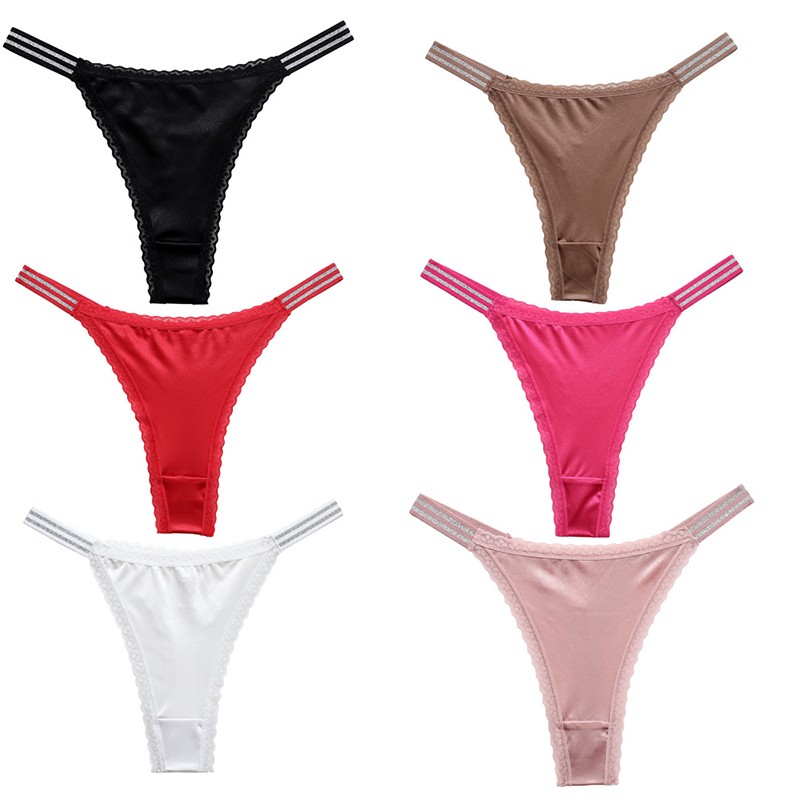 6 Pack Lot Sexy Womens Satin Panties Thongs G string Underwear Bikini Lingeries
