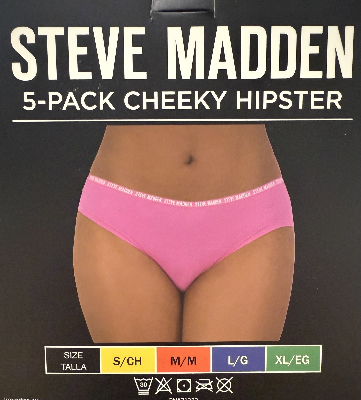 Steve Madden 5 Pack Cheeky Hipster Briefs – Pink / Black / Grey / Blue – Large