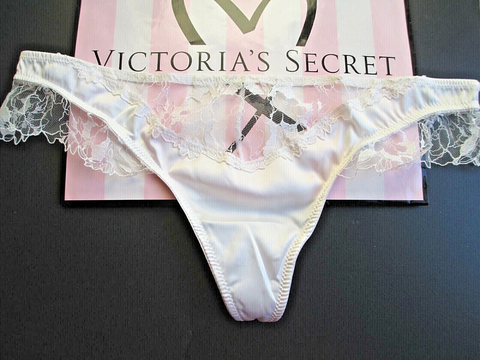 VICTORIA’S SECRET VERY SEXY White Thong Panty M Bridal Lace Side Trim Satin VS