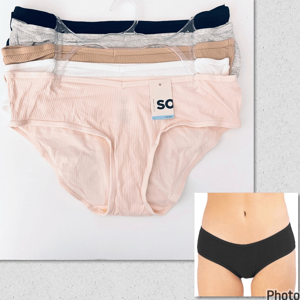 NWT 5 Pack SO Sz L Pink, White, Tan,Grey & Black Ribbed Hipster Panty Set