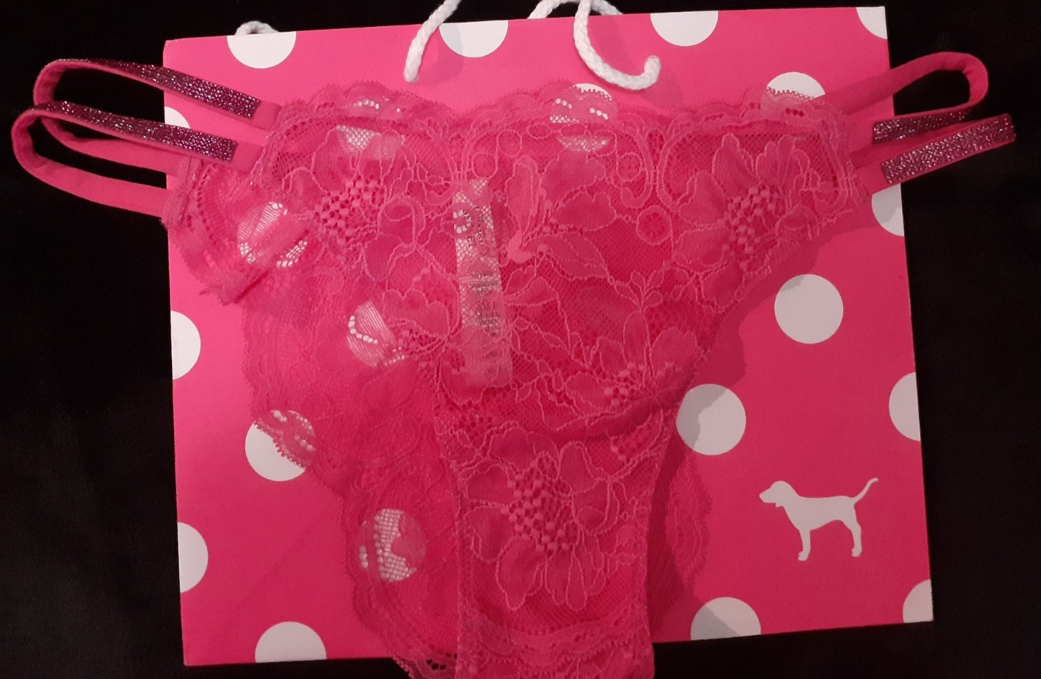 Victoria Secret Dream Angels Twinkle Strap Lace Brazilian Panty-PInk/M Sale