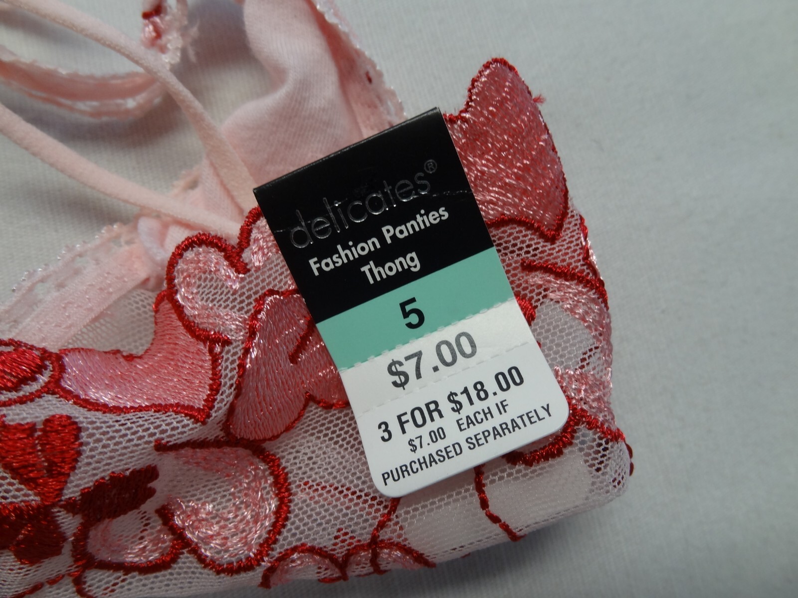 NWT Delicates 5 Fashion Heart Thong Panty Valentines Day Mesh Powder JCPenney