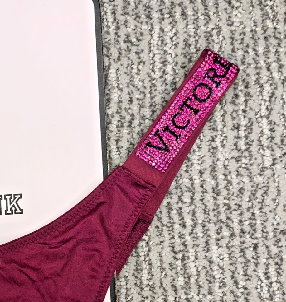 VictoriasSecret VerySexy NWT Medium Magenta Spellout Shine Strap Brazilian Panty