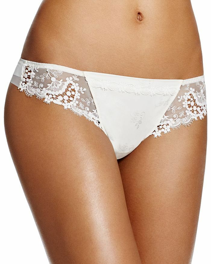 NWT SIMONE PERELE 12B710 “Wish” Jacquard with Lace Tanga Panty, Ivory