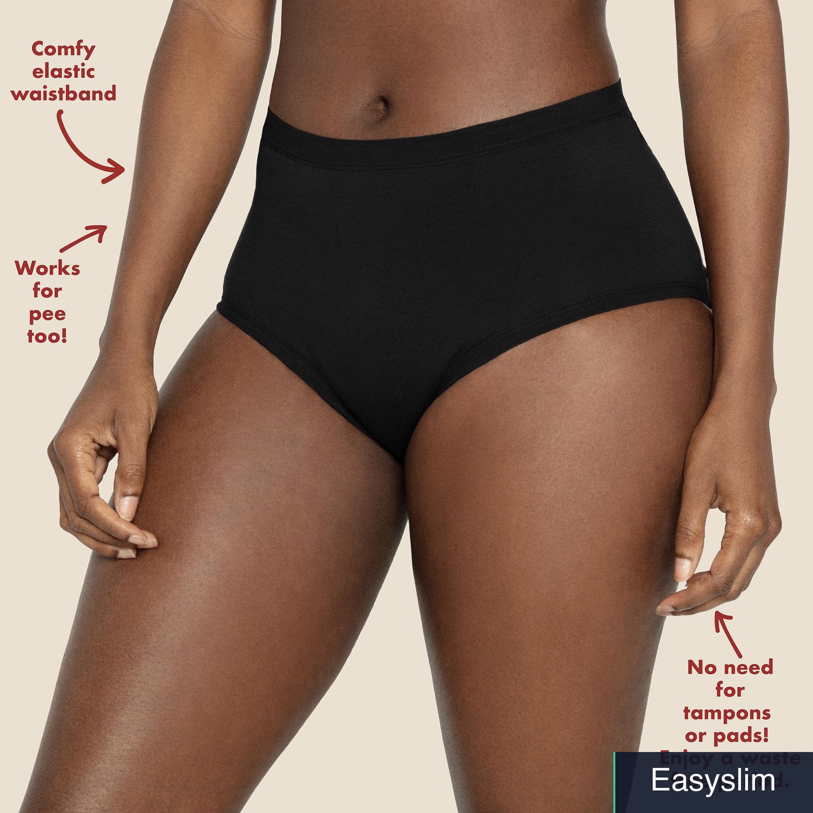 Organic Cotton Period Underwear X-Large Black Absorbent Heavy Flow